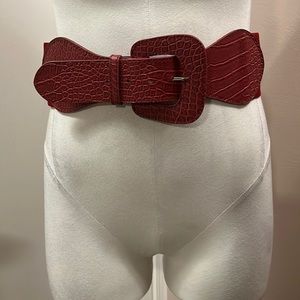Red Croc Print Faux Leather Belt